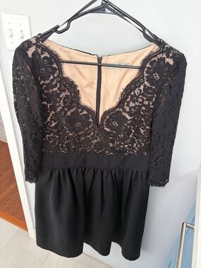 Eliza J Black Lace Overlay Cocktail Dress with Nude Lining